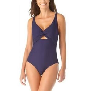 NWT Anne Cole Swimsuit Twist Front Textured One Piece Swimsuit Sz 12